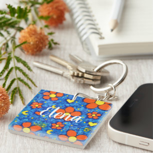 Orange Flower In Water    Key Ring