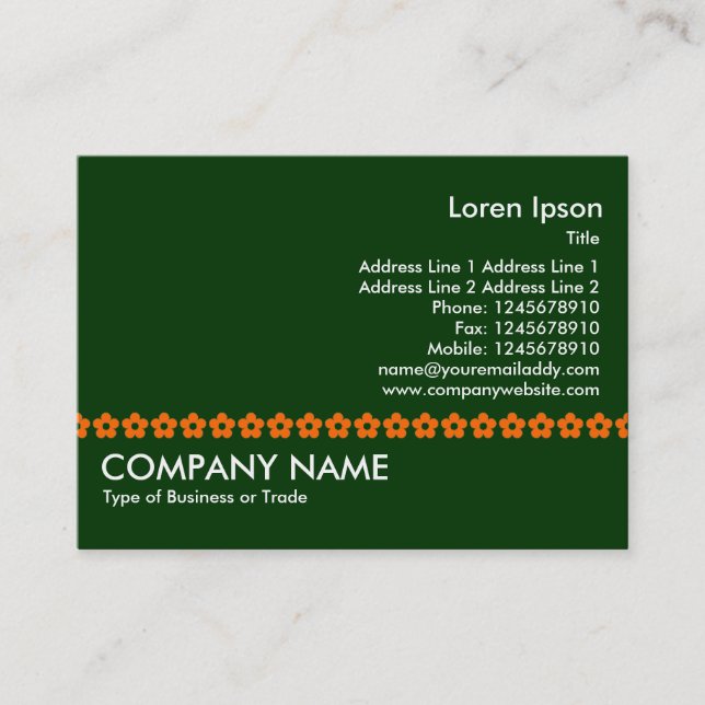 Orange Flower Line - Dark Green Business Card (Front)