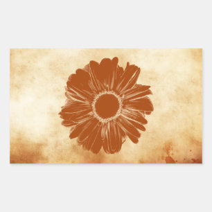 Orange flower on grungy vintage paper rectangular sticker