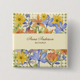 ORANGE FLOWER PATTERN 15 CM SQUARE BADGE