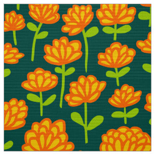 Orange Flower Pattern 240515 - on Dk Green 004840 Fabric