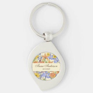 ORANGE FLOWER PATTERN KEY RING