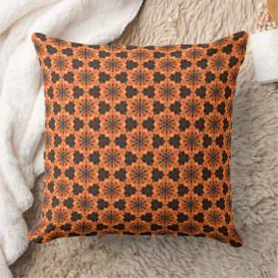 Orange Flower Pattern On Brown Background Cushion