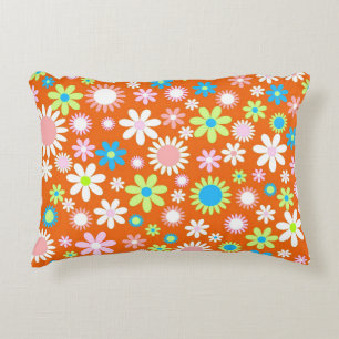 Orange Flower Power Decorative Cushion