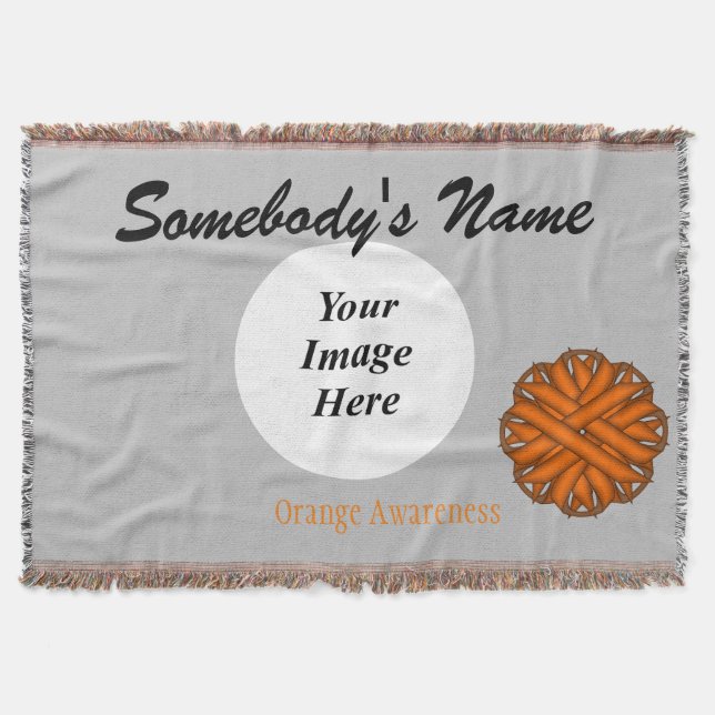 Orange Flower Ribbon Template Throw Blanket (Front)