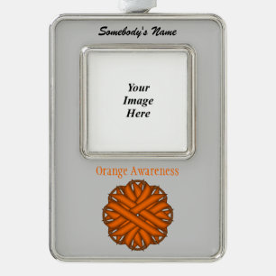 Orange Flower Ribbon Template (V-O) by K Yoncich Silver Plated Framed Ornament