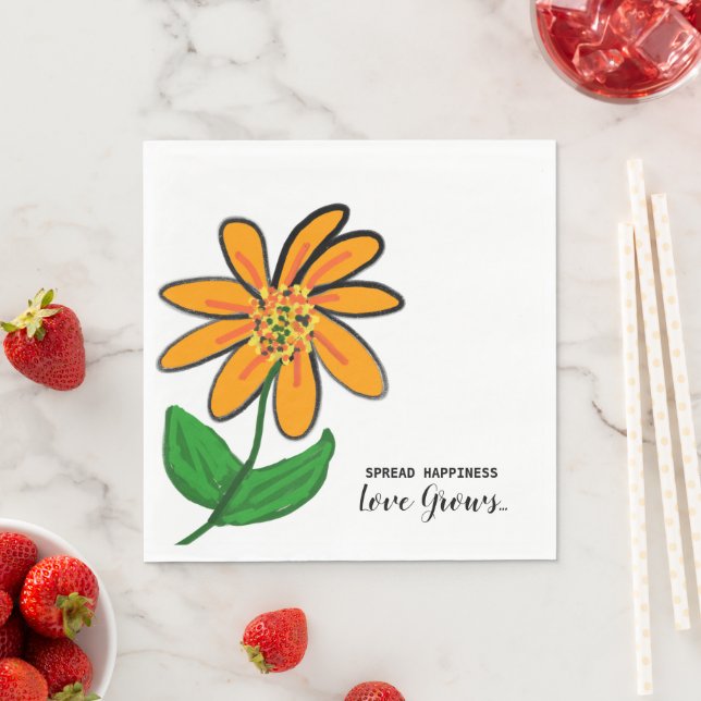 Orange Flower Spread Happiness Paper Napkin (Insitu)