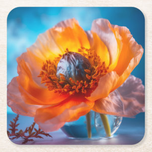 Orange Flower  Square Paper Coaster