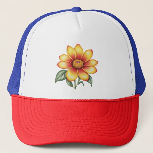 Orange Flower Trucker Hat (Front)