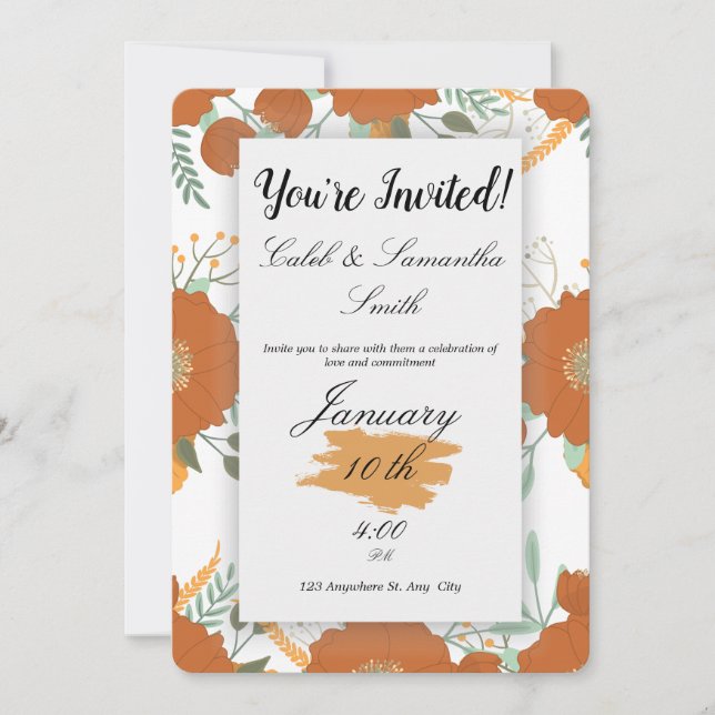 Orange Flower Wedding Invitation (Front)