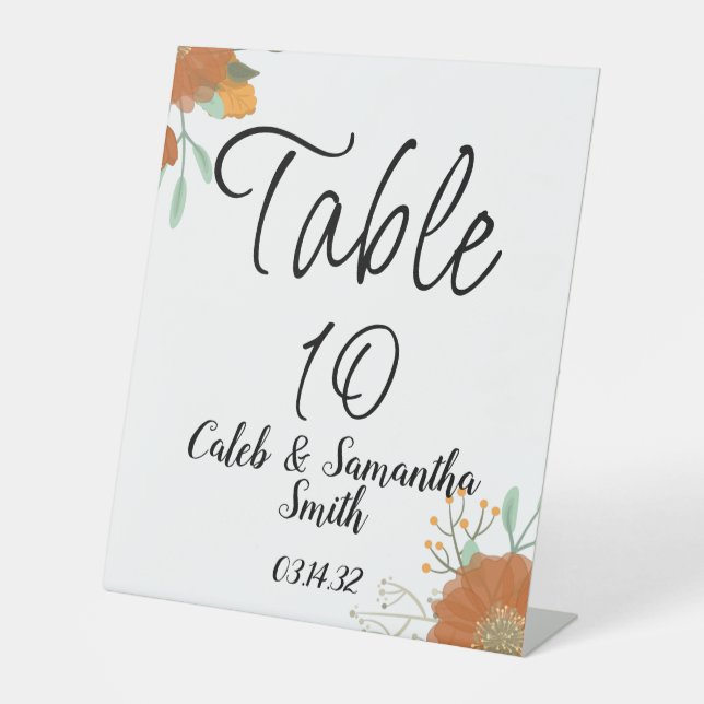 Orange flower wedding pedestal sign (Front)