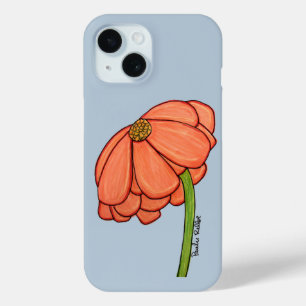 Orange Flower with Blue background iPhone 15 Case