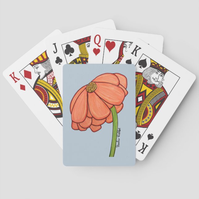 Orange Flower with Blue background Playing Cards (Back)