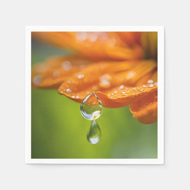 Orange Flower with Dew Drops Background Napkin (Front)