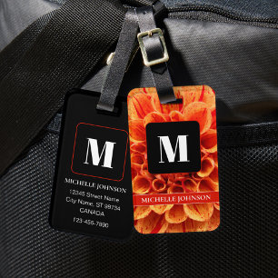 Orange Flower with Monogram Luggage Tag