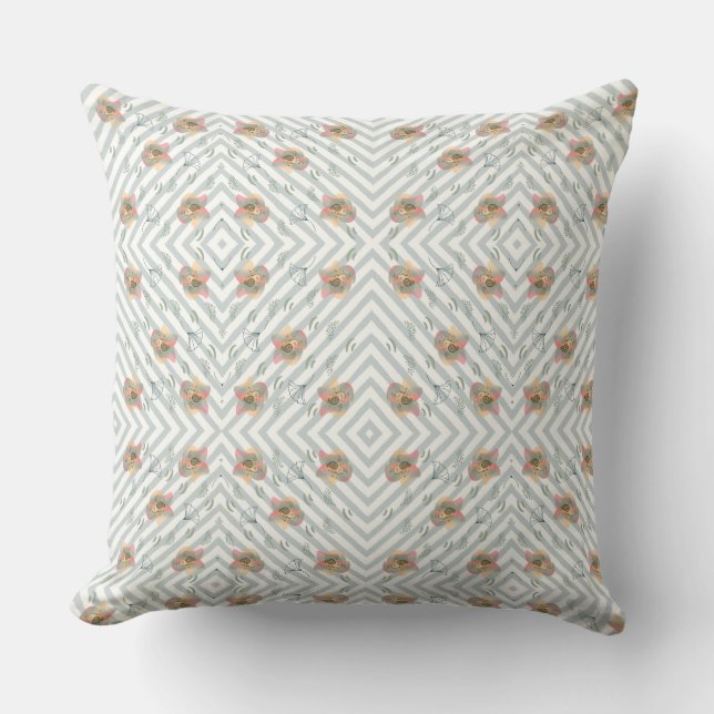 Orange flower with Stripes  Cushion (Front)
