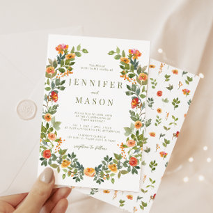 Orange flower wreath wedding invitation