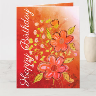 Orange Flowered Personalised Birthday Card