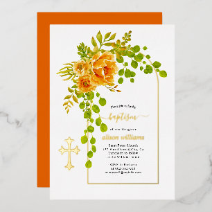 Orange flowers and arch floral baptism gold