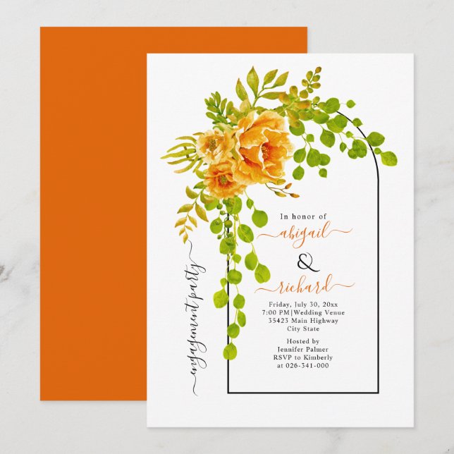 Orange flowers and arch wedding engagement party invitation (Front/Back)