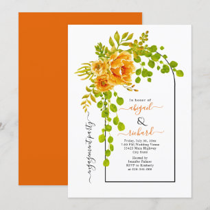Orange flowers and arch wedding engagement party invitation