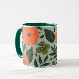 Orange Flowers and Green Leaves Mug