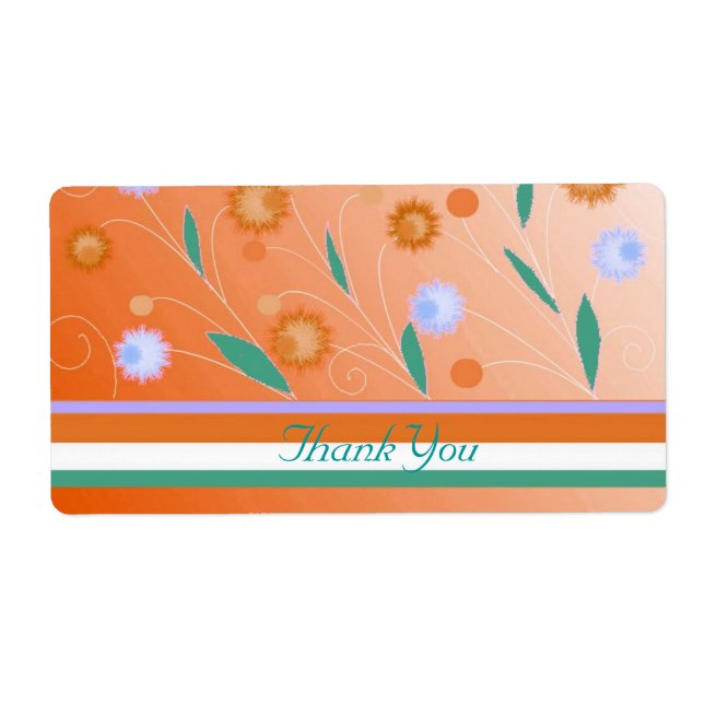 Orange Flowers and Stripes Thank You Label (Front)
