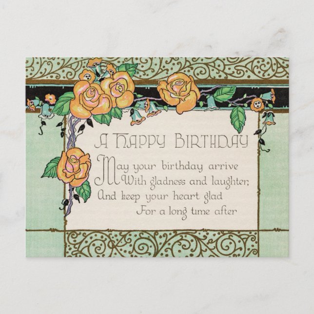 Orange Flowers Art Deco Rhyming Poem Birthday Card (Front)