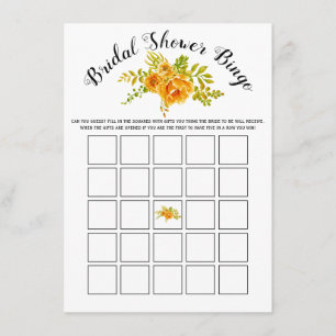 Orange flowers bridal shower bingo game card