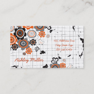 Orange Flowers Chicks Grunge Ink Blots Doodles Kid Business Card