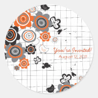 Orange Flowers Chicks Grunge Ink Blots Doodles Kid