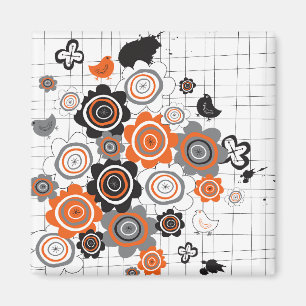 Orange Flowers Chicks Grunge Ink Blots Doodles Kid Magnet
