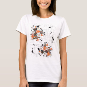 Orange Flowers Chicks Grunge Ink Blots Doodles Kid T-Shirt