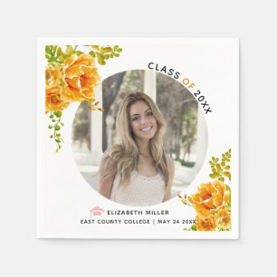Orange flowers Class of 2022 graduation photo Napkin