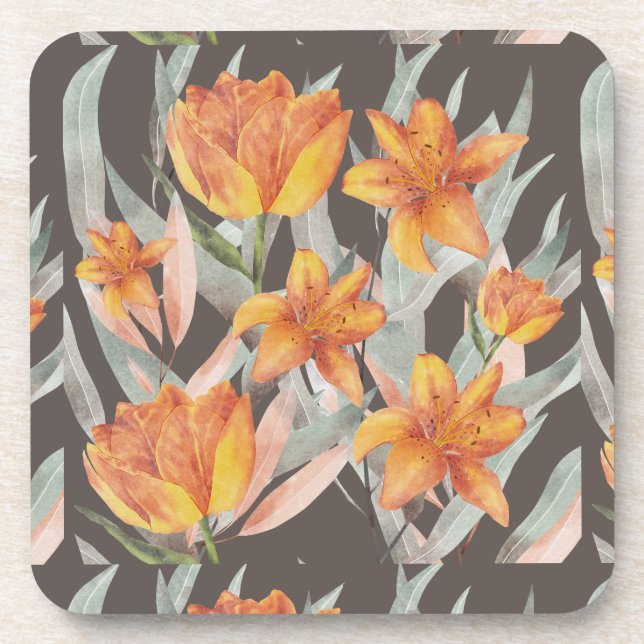 orange flowers coaster (Front)