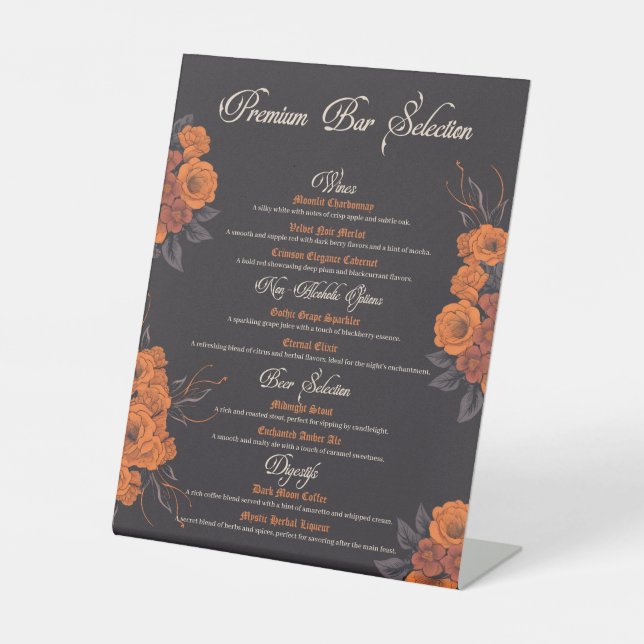 Orange Flowers Elegant drinks Menu  Pedestal Sign (Front)