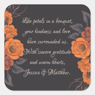 Orange Flowers Elegant Gratitude Wedding Sticker
