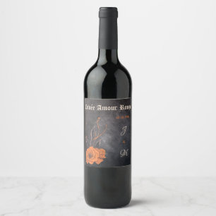 Orange Flowers Elegant  Minimal Monogram wedding Wine Label