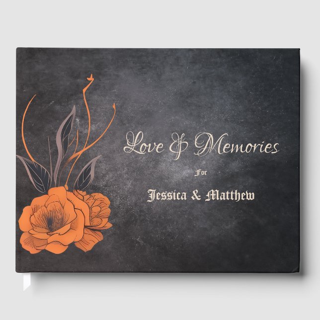 Orange Flowers Elegant Minimalistic Wedding Guest Book (Front)