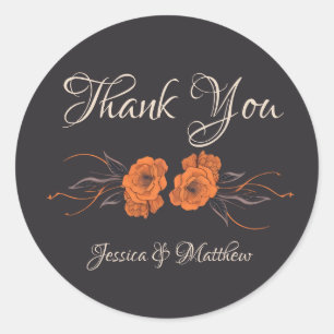 Orange Flowers Elegant Thank You Wedding Sticker