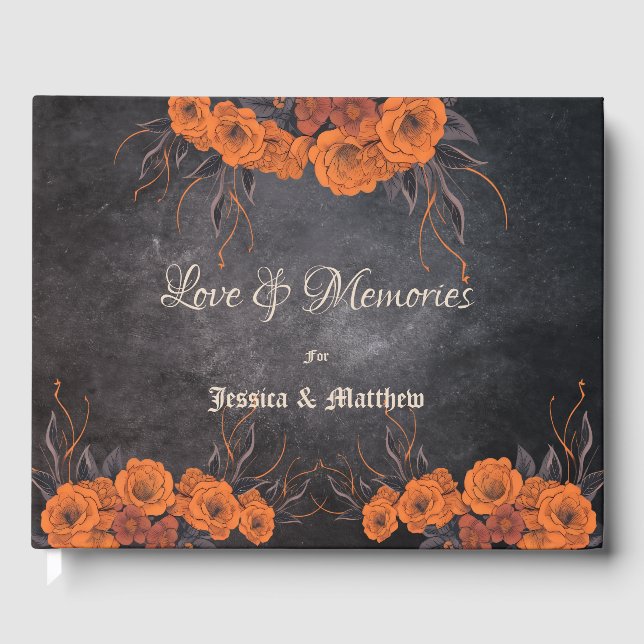 Orange Flowers Elegant Wedding Guest Book (Front)
