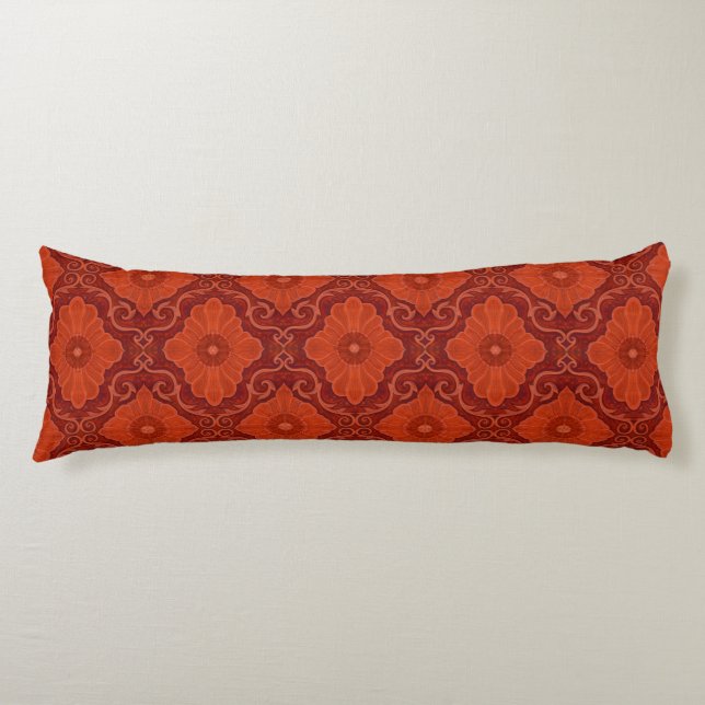 "Orange flowers” floral arabesque pattern Body Cushion (Front)