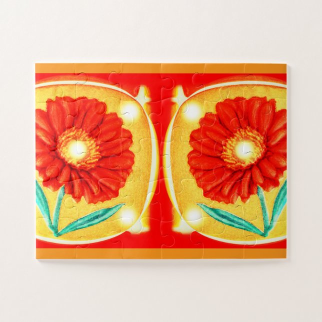 Orange flowers floral art jigsaw puzzle (Horizontal)