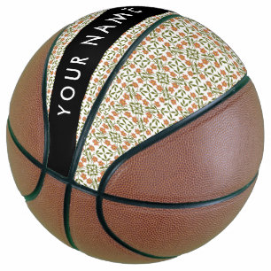 Orange Flowers, Floral Pattern, Boho, Your Name Basketball