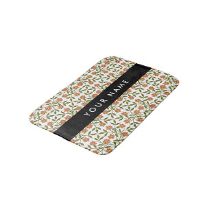 Orange Flowers, Floral Pattern, Boho, Your Name Bath Mat
