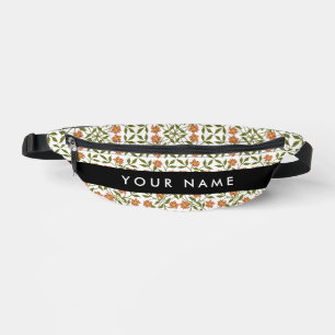Orange Flowers, Floral Pattern, Boho, Your Name Bum Bags