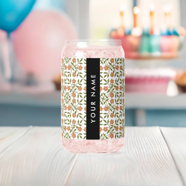 Orange Flowers, Floral Pattern, Boho, Your Name Can Glass (Insitu (Baby Shower))