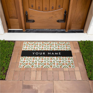 Orange Flowers, Floral Pattern, Boho, Your Name Doormat