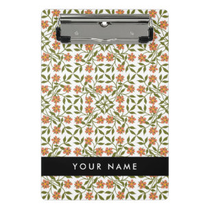 Orange Flowers, Floral Pattern, Boho, Your Name Mini Clipboard