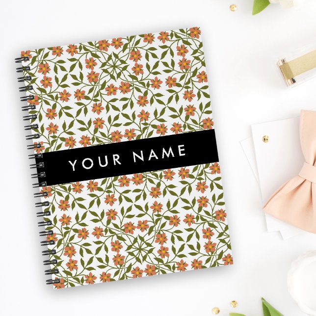 Orange Flowers, Floral Pattern, Boho, Your Name Notebook (Creator Uploaded)